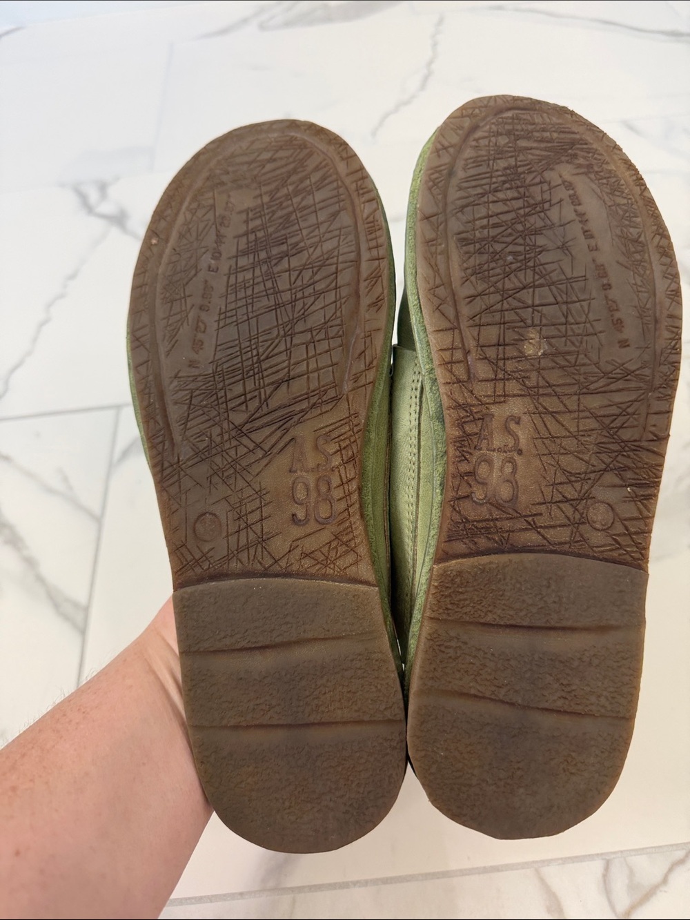 A.S.98 Olive Green Leather Mules with Gold Chain Accent - Picture 6 of 7